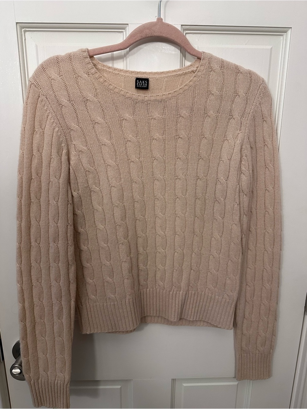 Saks Fifth Avenue Cream Cable-Knit Crewneck Sweater